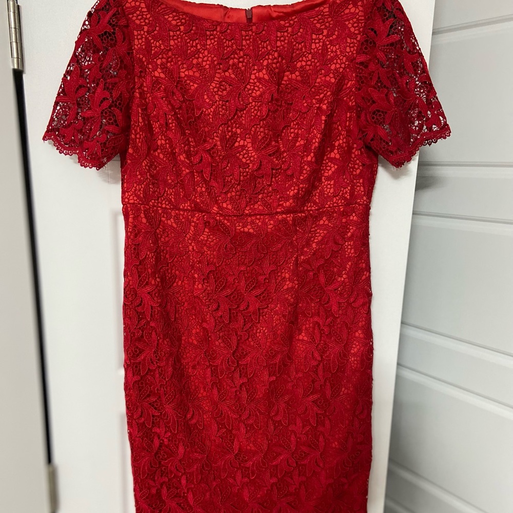 Red Lace Short Sleeve Cocktail dress